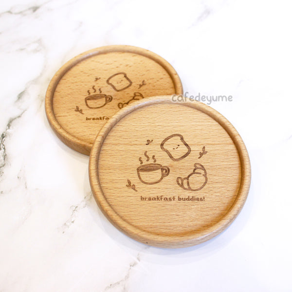 breakfast buddies wooden coaster