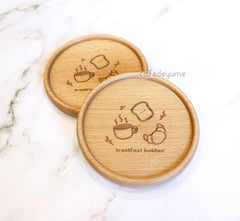 breakfast buddies wooden coaster