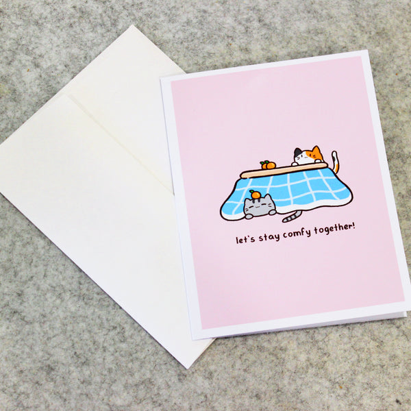 let's stay comfy together greeting card