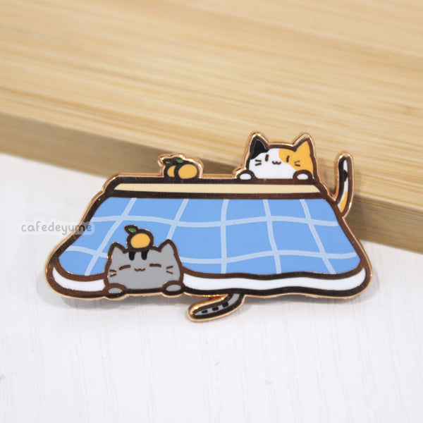 comfy kitty kotatsu enamel pin