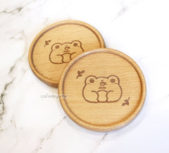 froggy tea wooden coaster