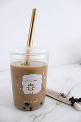 reusable glass boba cup w/ straw