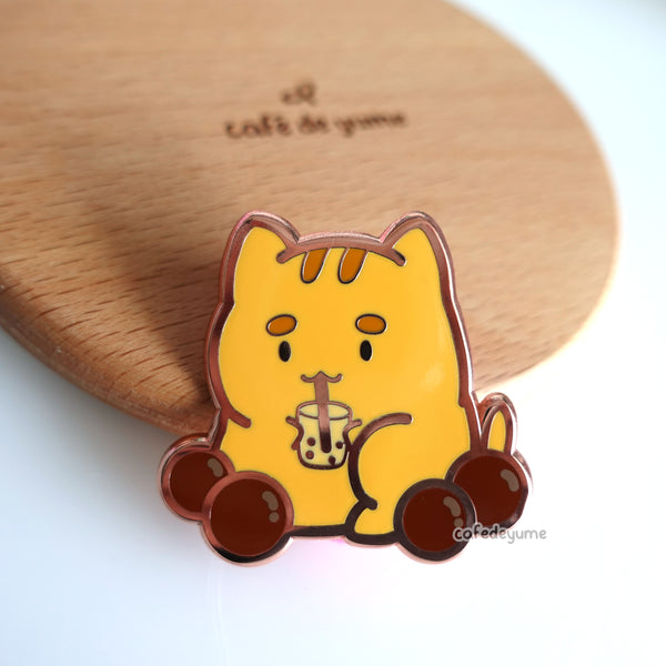 boba kitty enamel pin