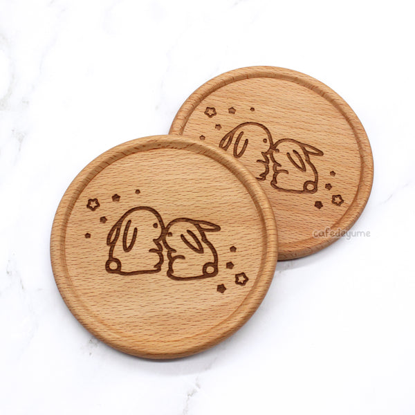 year of the rabbit wooden coaster