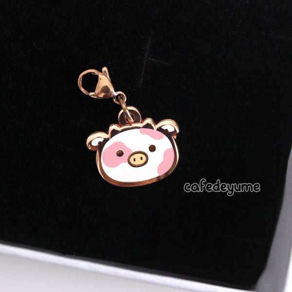 strawberry cow enamel charm
