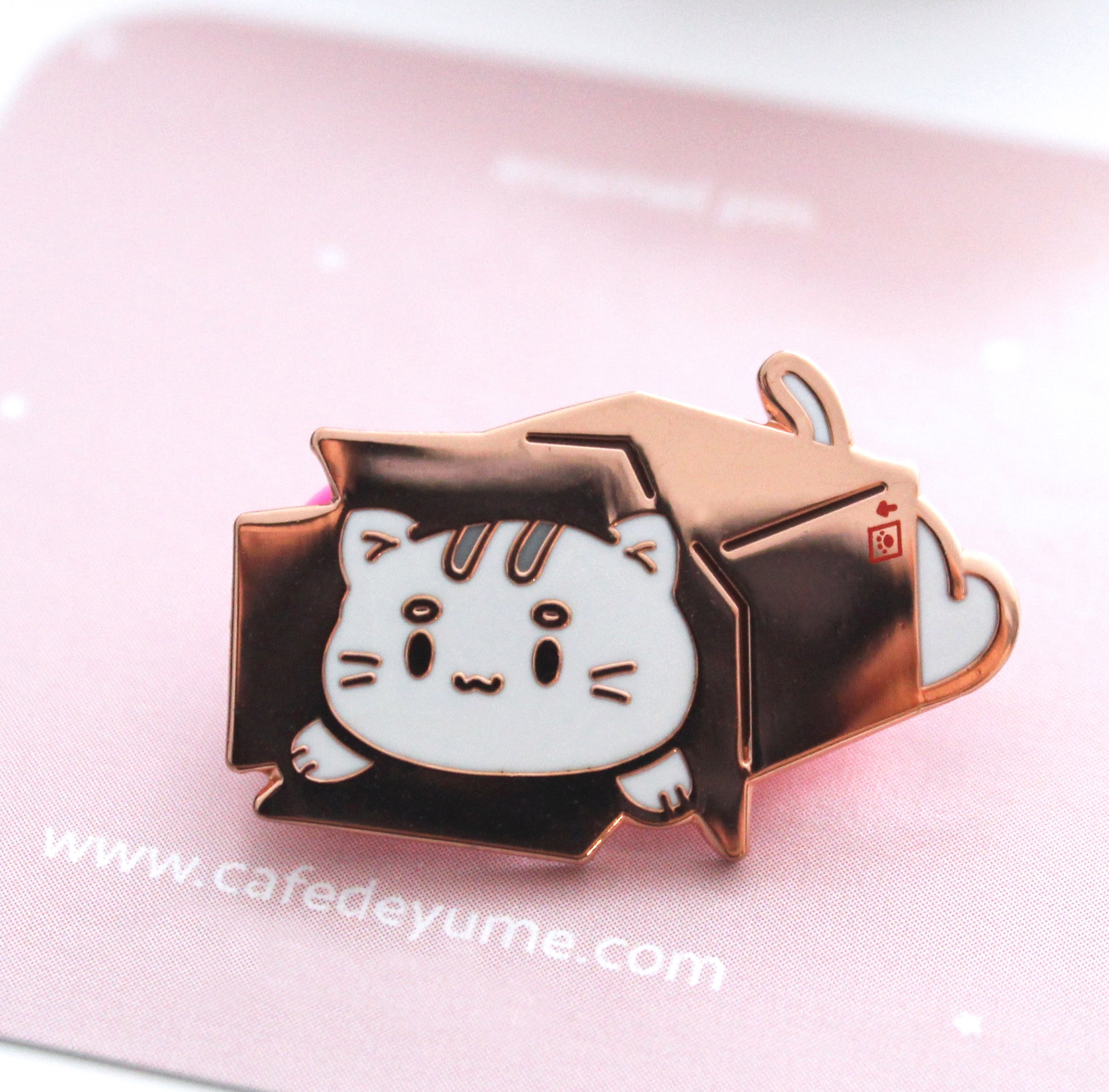 kitty in a box enamel pin