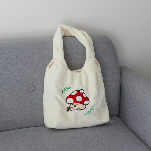 mushroom friends fluffy tote bag