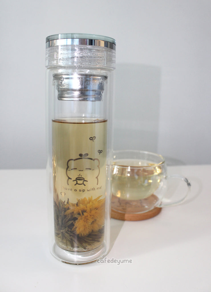 Double Wall Glass Tea Infuser Bottle Tea Tumbler With Infuser